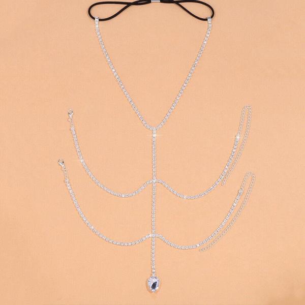 Silver Rhinestone Waterdrop Elastic Thigh Chain