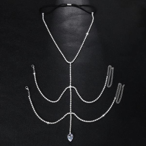 Silver Rhinestone Waterdrop Elastic Thigh Chain