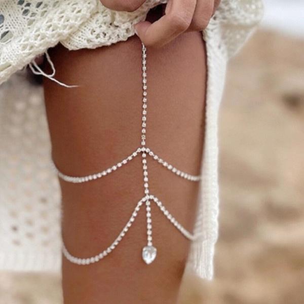 Silver Rhinestone Waterdrop Elastic Thigh Chain