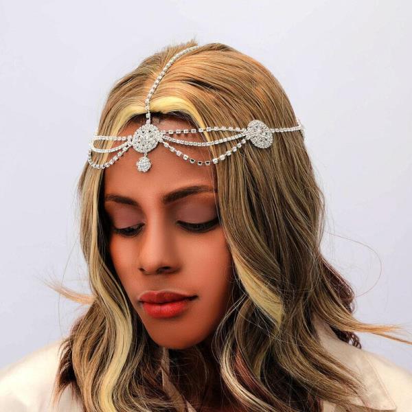 Silver Glitter Crystal Flower Forehead Hair Chain