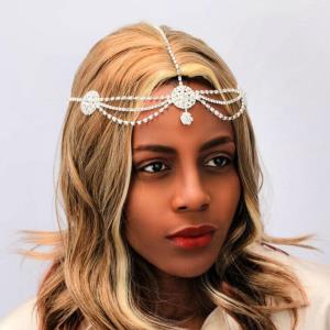 Silver Glitter Crystal Flower Forehead Hair Chain