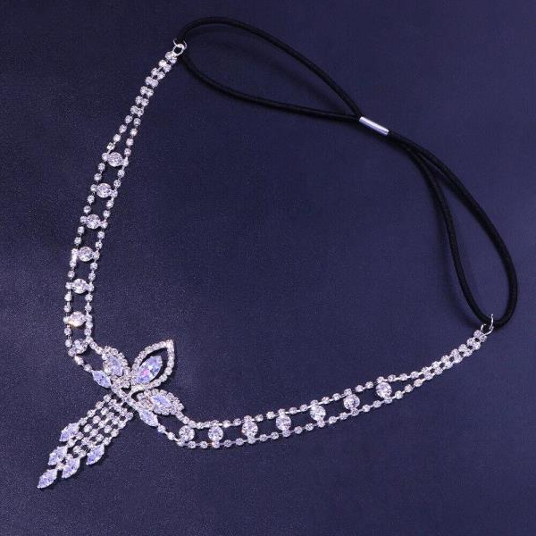 Silver Rhinestone Flower Elastic Forehead Hair Chain