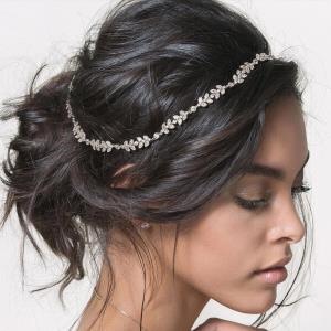 Silver Baroque Rhinestone Leaf Hair Chain