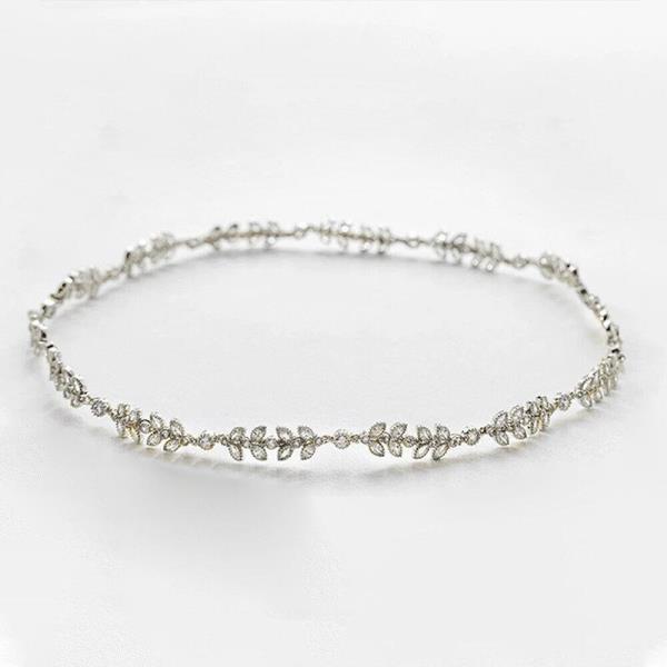 Silver Baroque Rhinestone Leaf Hair Chain