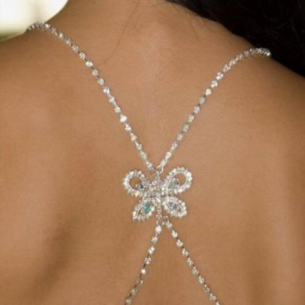 Silver Gothic Butterfly Rhinestone Back Body Chain