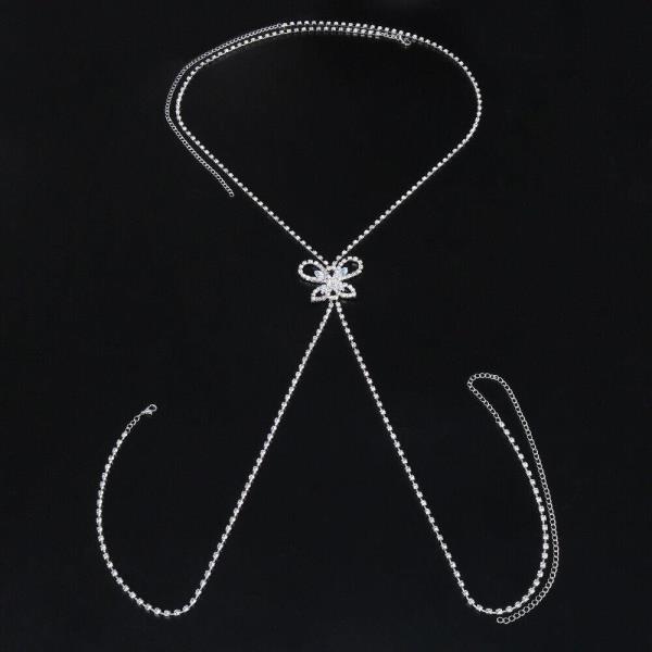 Silver Gothic Butterfly Rhinestone Back Body Chain