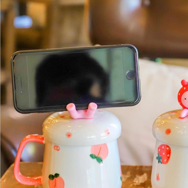 3D Cartoon Animal Phone Holder Lid Ceramic Mug