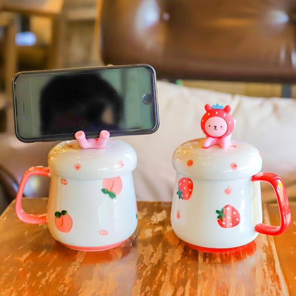 3D Cartoon Animal Phone Holder Lid Ceramic Mug