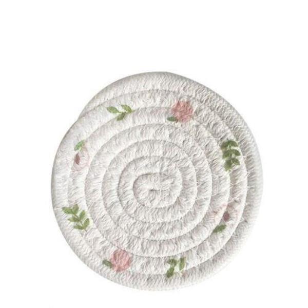 11 Cm Flower White Braid Cotton Knit Coaster