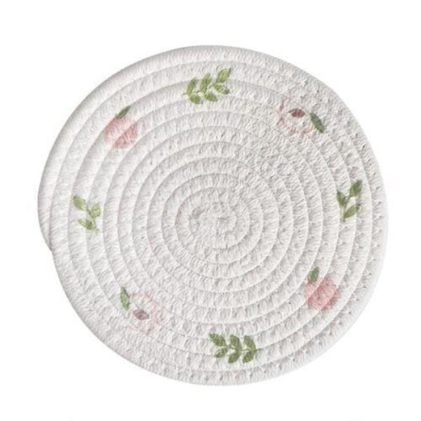 18 Cm Flower White Braid Cotton Knit Coaster