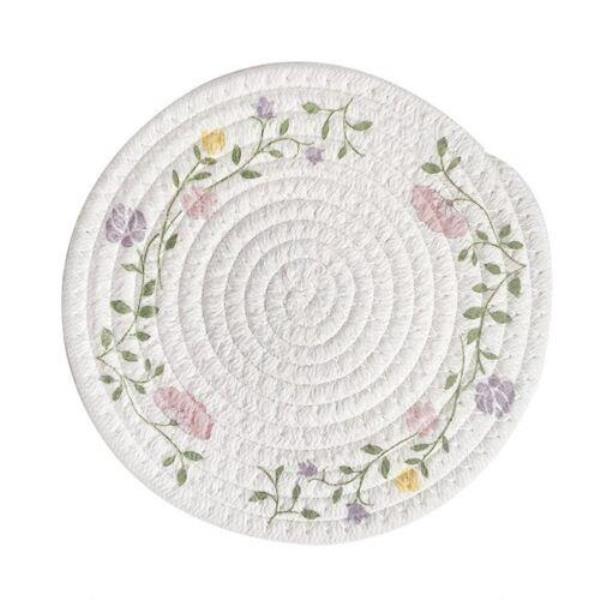 18 Cm Flower White Braid Cotton Knit Coaster