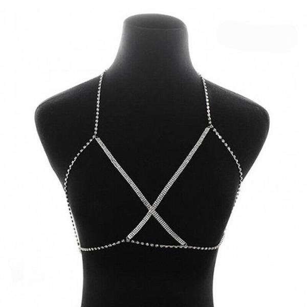 Gothic Rhinestone Cross Chest Bra Body Chain