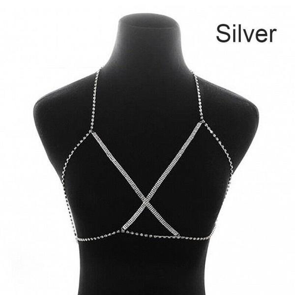 Gothic Rhinestone Cross Chest Bra Body Chain