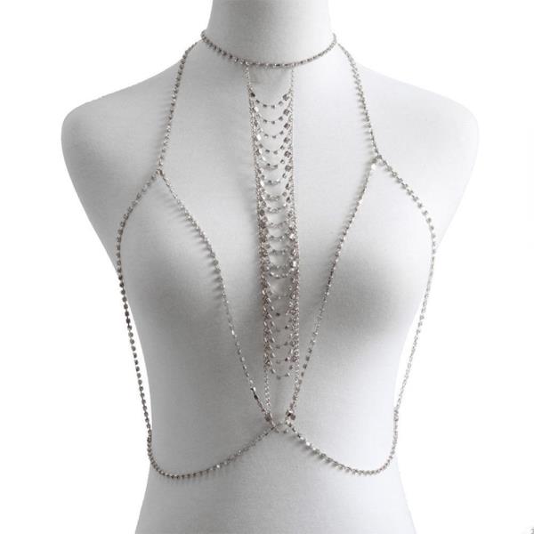 Glitter Grid Chest Bra Body Chain