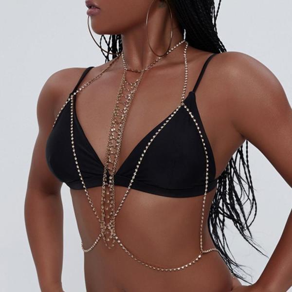 Glitter Grid Chest Bra Body Chain