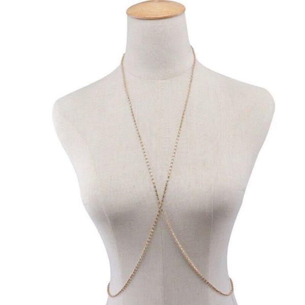 Rhinestone Long Chest Bra Necklace Body Chain