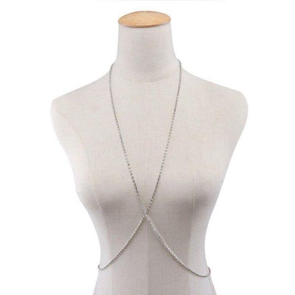 Rhinestone Long Chest Bra Necklace Body Chain