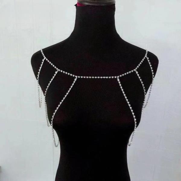 Shiny Rhinestone Multi Tassel Shawl Chain