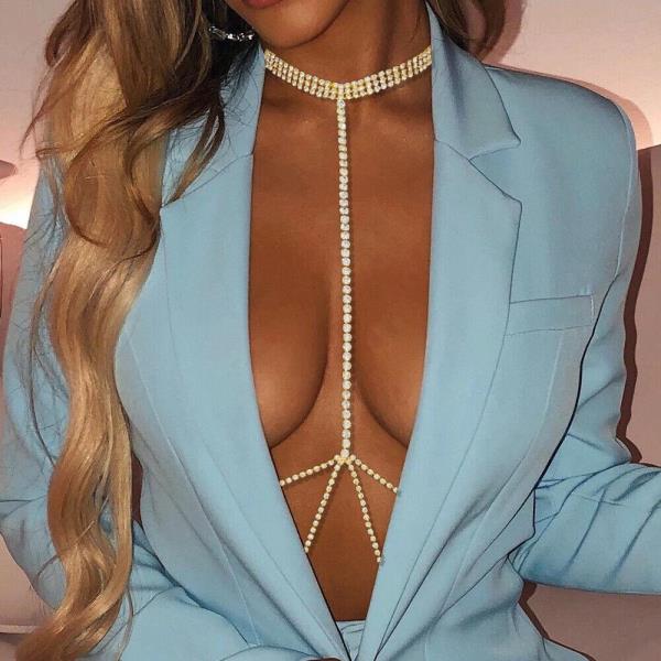 Rhinestone Chest Choker Waist Body Chain