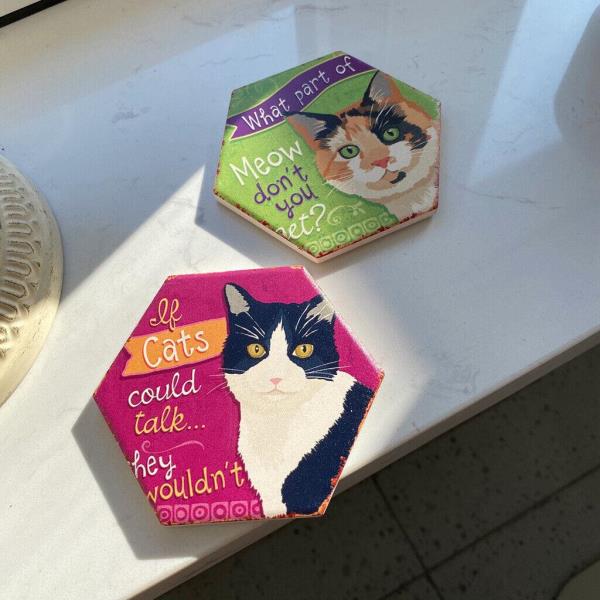 6 Cartoon Hexagon Cat Ceramic Absorbent Coasters