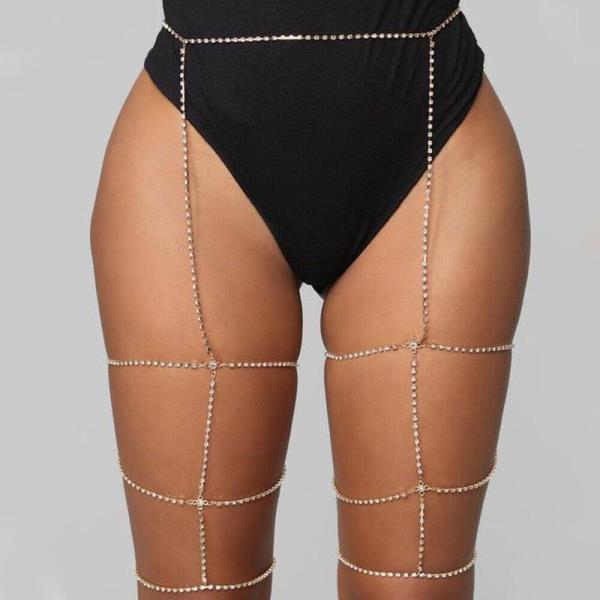 Multi Tassel Rhinestone Waist Leg Body Chain