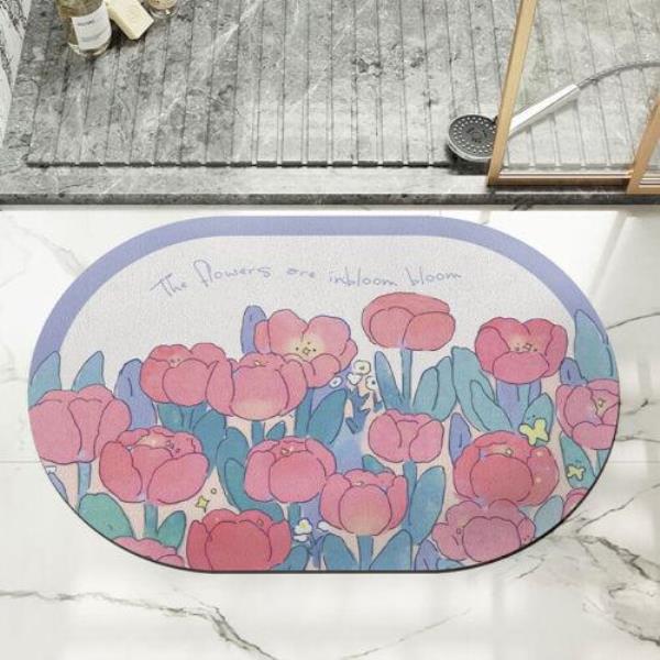 Flower Soft Diatom Mud Anti Slip Quick Drying Bathroom Mat