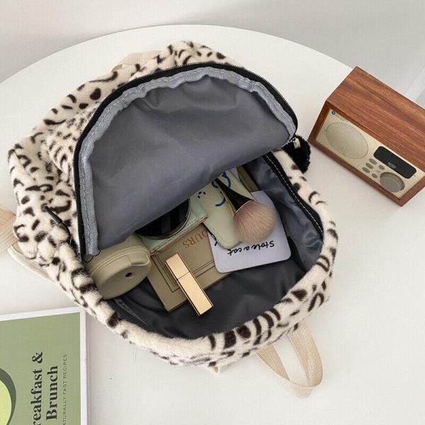 Ulzzang Leopard Fluffy Multi Pockets School Backpack