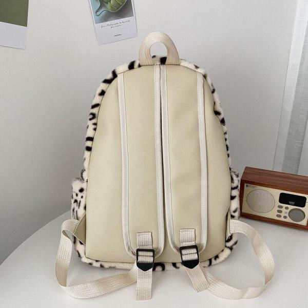 Ulzzang Leopard Fluffy Multi Pockets School Backpack