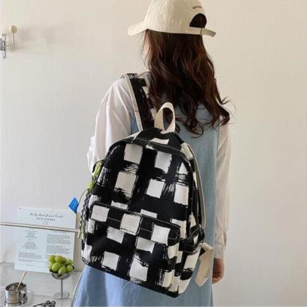 Simple Cross Colour Nylon Multi Pockets School Backpack