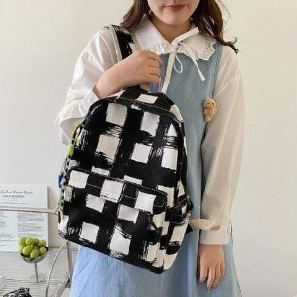 Simple Cross Colour Nylon Multi Pockets School Backpack