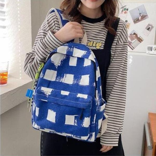 Simple Cross Colour Nylon Multi Pockets School Backpack