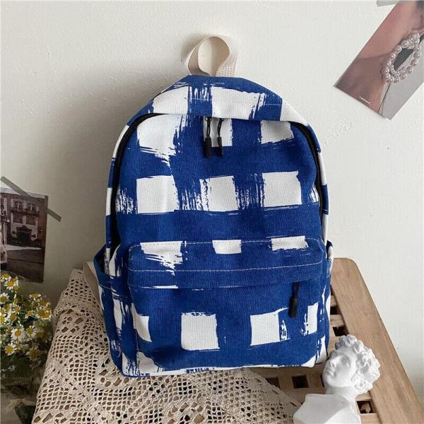 Simple Cross Colour Nylon Multi Pockets School Backpack