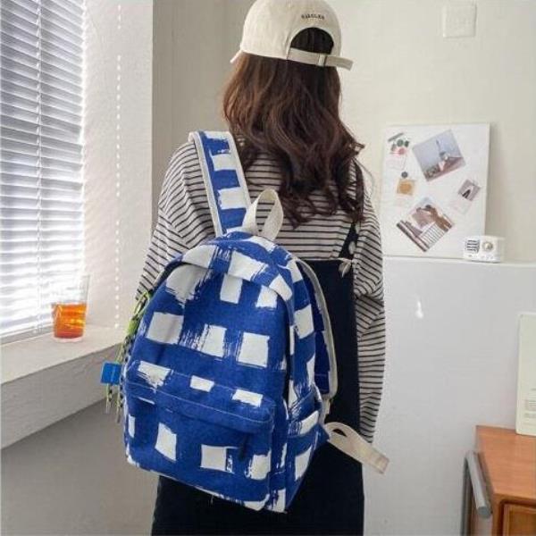 Simple Cross Colour Nylon Multi Pockets School Backpack