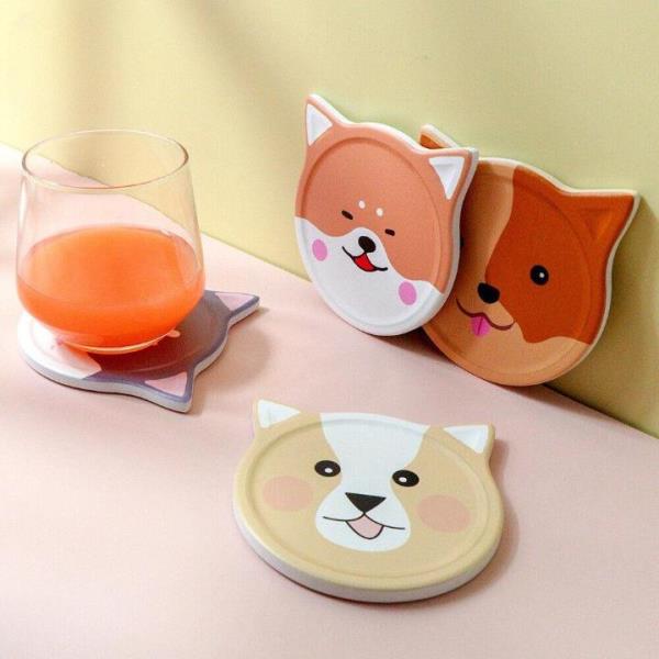 4 Cartoon Dog Heat Resistance Absorbent Ceramic Coasters