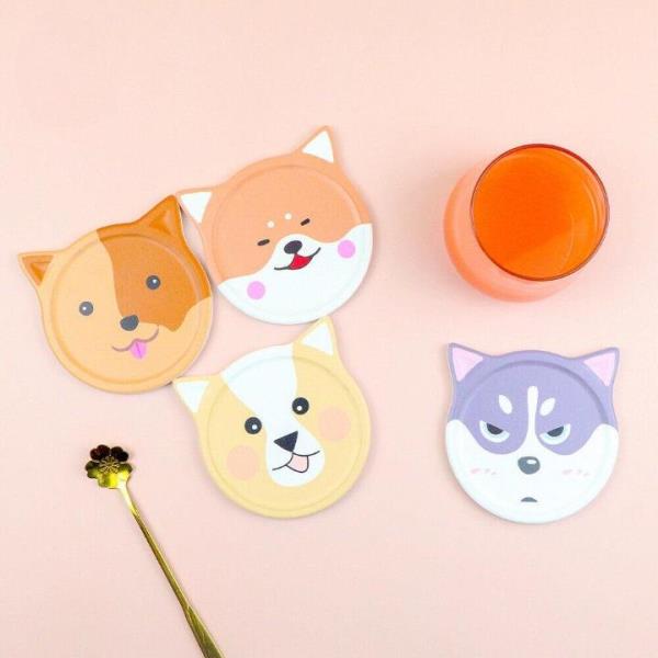 4 Cartoon Dog Heat Resistance Absorbent Ceramic Coasters