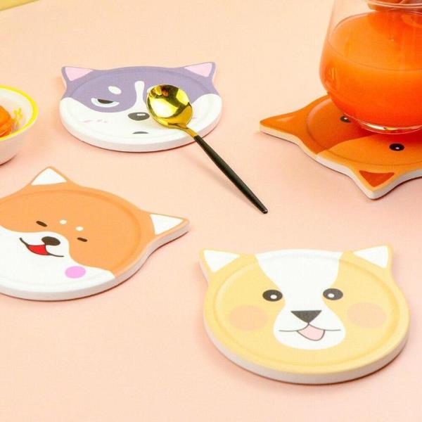 4 Cartoon Dog Heat Resistance Absorbent Ceramic Coasters