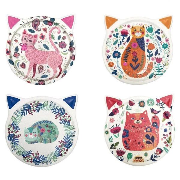 4 Flower Cat Heat Resistance Absorbent Ceramic Coasters