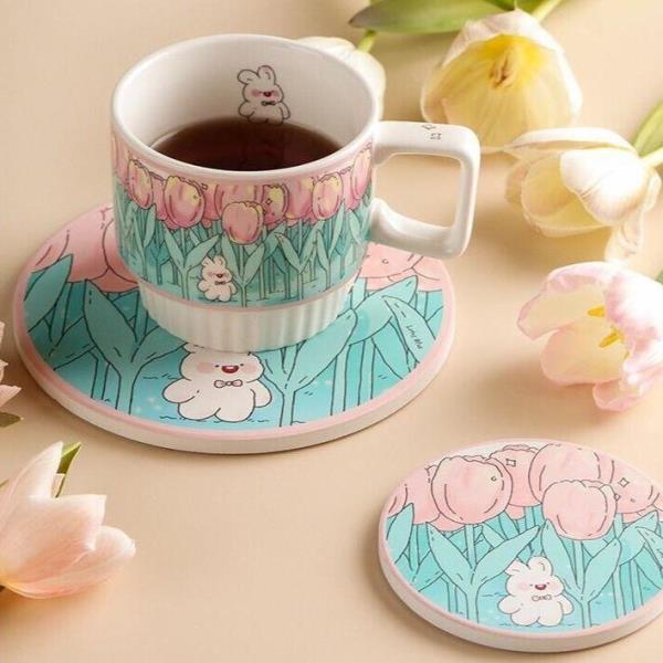 Heat Resistance Anti Slippery Cartoon Ceramic Absorbent Coasters