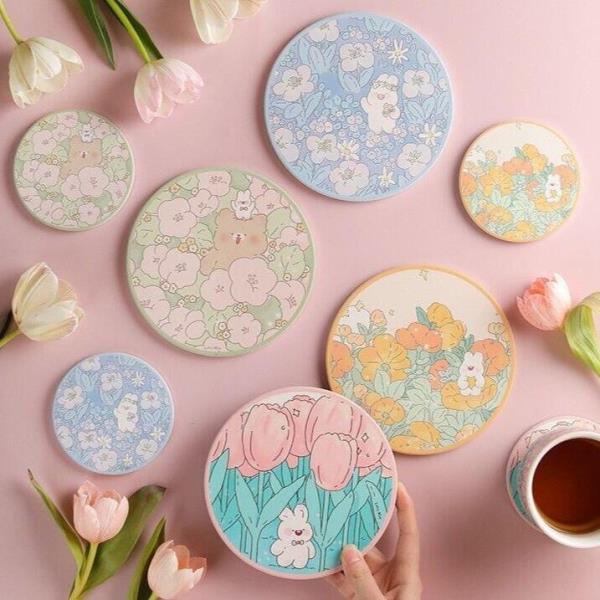 Heat Resistance Anti Slippery Cartoon Ceramic Absorbent Coasters