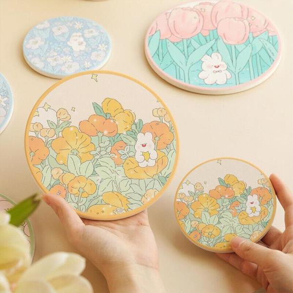 Heat Resistance Anti Slippery Cartoon Ceramic Absorbent Coasters