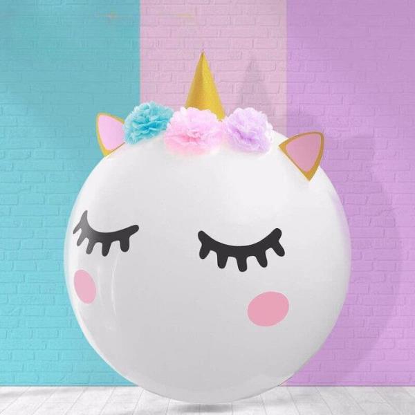 36 Inch 3D White Flower Unicorn Latex Balloon