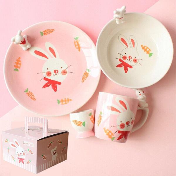 4 Pcs Cute Cartoon Kids 3D Ceramic Dining Set