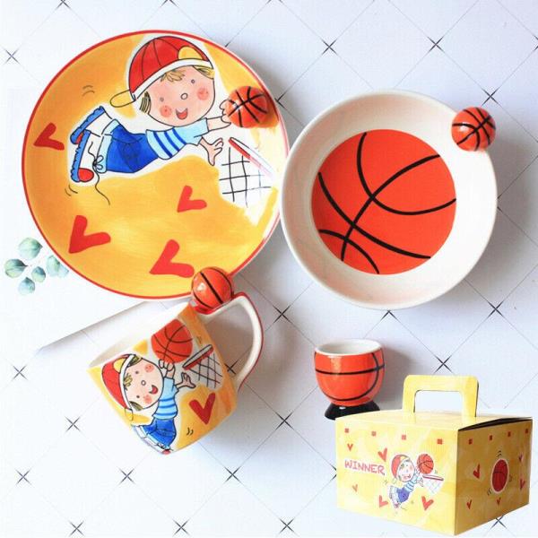 4 Pcs Cute Cartoon Kids 3D Ceramic Dining Set