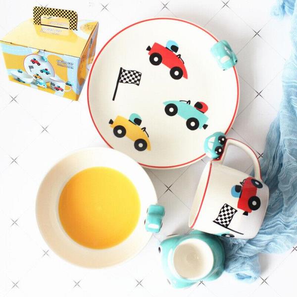 4 Pcs Cute Cartoon Kids 3D Ceramic Dining Set