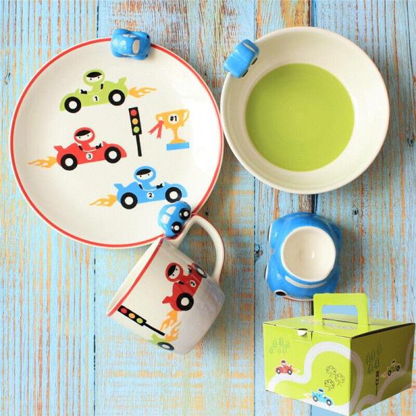 4 Pcs Cute Cartoon Kids 3D Ceramic Dining Set