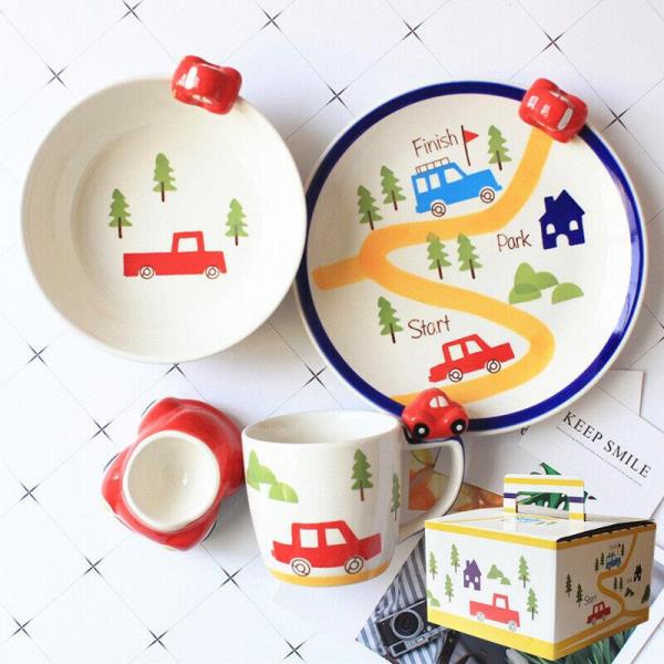 4 Pcs Cute Cartoon Kids 3D Ceramic Dining Set