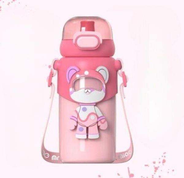 460 ML Insulated Cartoon Bear Stainless Steel Sippy Straw Water Bottle