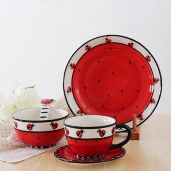 5 Pcs Cute Cartoon Ladybug 3D Heat Resistance Ceramic Set