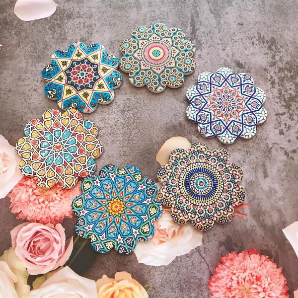 6 Heat Resistance Mandala Flower Ceramic Absorbent Coasters