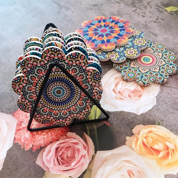 6 Heat Resistance Mandala Flower Ceramic Absorbent Coasters